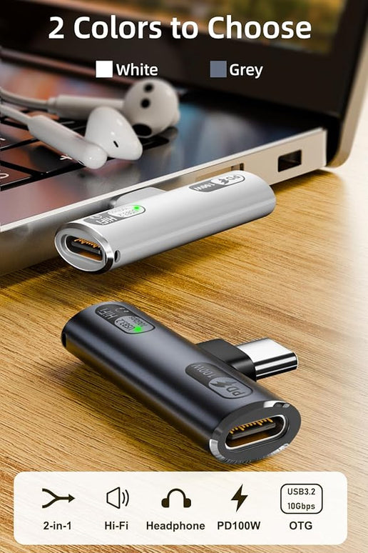 USB C Splitter with 100W Fast Charging, Dual USB C Headphone and Charger Adapter Dongle for iPhone 16/15 Series, iPad, MacBook, Galaxy S24/S23 and More (White)