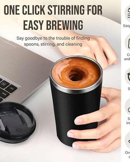 hatisan Self Stirring Coffee Mug With Lid Electric High Speed Self Stirring Mug 400ml Rechargeable Detachable Stainless Steel Self Stirring Cup for Coffee, Milk, Cocoa Christmas Gift(Black)