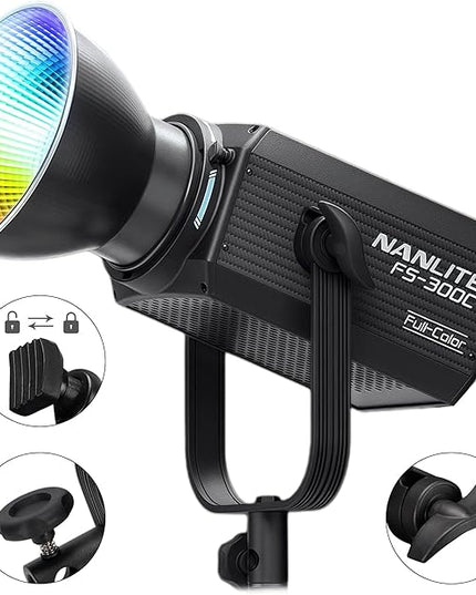 NANLITE FS-300C 300w RGB Studio Spotlight, 2700K-7500K, APP Control,Led Video Light Bowens Mount for Photography, Videography,Live Streamer,Content Creation