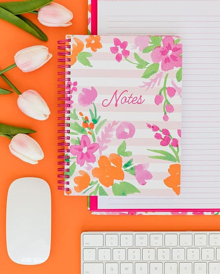Steel Mill & Co Cute Mini Spiral Notebook, 8.25" x 6.25" Journal with Durable Hardcover and 160 Lined Pages (Watercolor Flowers)