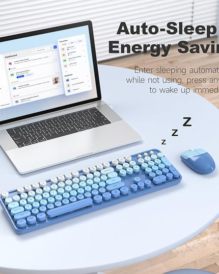 MOFII Wireless Keyboard and Mouse Combo, Full Size 2.4G Plug and Play Typewriter Retro Round Computer Keyboard and Mouse Set for Windows, Computer, Desktop, PC, Notebook - (Blue Gradient)