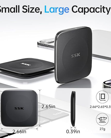 SSK External Drive 128GB,Portable-SSD-Drive up to 550MB/s,SSD External Hard-Drive Type C+USB A Fast Portable Solid State Drives USB-3.2 GEN2 USB Storage for iPhone 15/Android/Windows/Tablet/Mac