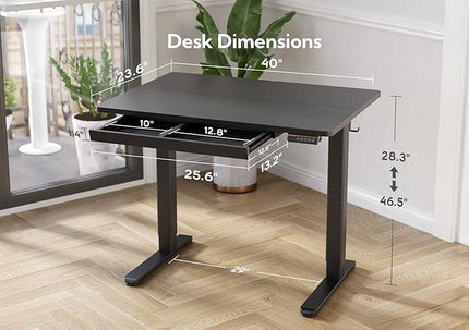 Claiks Standing Desk with Drawers, Electric Standing Desk Adjustable Height, Sit Stand Desk Computer Workstation, 40 Inch, Black