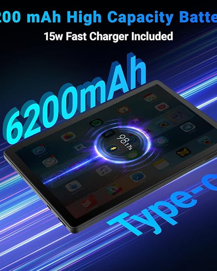 Tablet, 10 inch tablet Android 15 with Octa-core Processor, 30GB+128GB+1TB Expand, 6200mAh, 15W Fast Charge, 1280x800 HD IPS Screen, WiFi 6, BT 5.4, Dual Camera, Widevine L1 support, GMS Certified