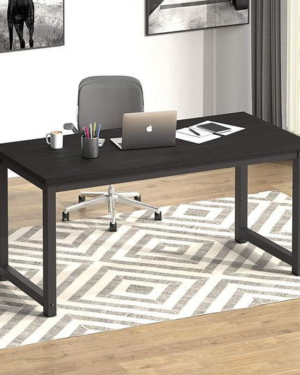 NSdirect 63 inch Computer Desk,Modern Simple Style PC Table Office Desk Wide Workstation for Study Writing,Gaming and Home Office,Extra 1" Thicker Wooden Tabletop and Black Metal Frame,Black
