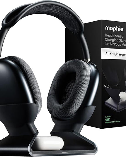 Mophie Max Dual Charging Stand for AirPods Max Headphones – Auto Sleep Mode, Premium Anti-Scratch Design, Magnetic USB-C for Effortless Alignment, Charges AirPods & Qi Devices