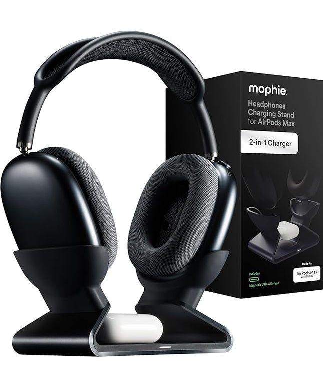 Mophie Max Dual Charging Stand for AirPods Max Headphones – Auto Sleep Mode, Premium Anti-Scratch Design, Magnetic USB-C for Effortless Alignment, Charges AirPods & Qi Devices