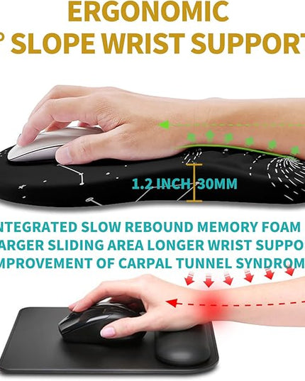 Hokafenle Ergonomic Mouse Pad Wrist Support, Wrist Rest Mousepad for Carpal Tunnel Pain Relief with Integrated Memory Foam Slope Massage Bulge (11.8x7.9 inch,Galaxy