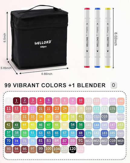 Alcohol Markers, 100 Colors Dual Tip Art Markers for Coloring, Drawing, Illustrations, Book Painting, Alcohol Based with Carrying Case for Adult