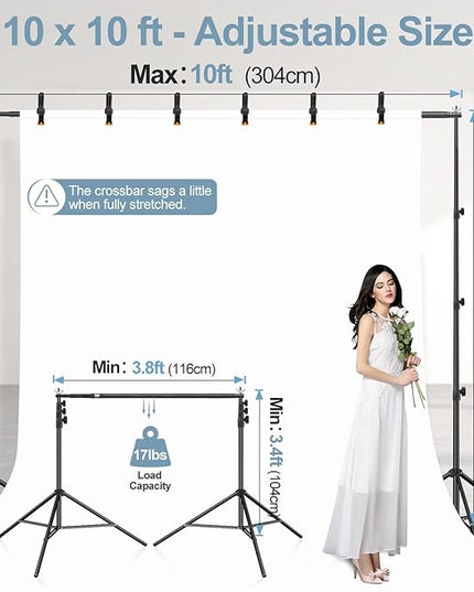 EMART 10x10FT Backdrop Stand, Photo Studio Back Drop Adjustable Stand with 6 Backdrop Clamps,2 Sandbags and Carry Bag,Heavy Duty Background Support System Kit for Photography,Parties,Wedding,Video