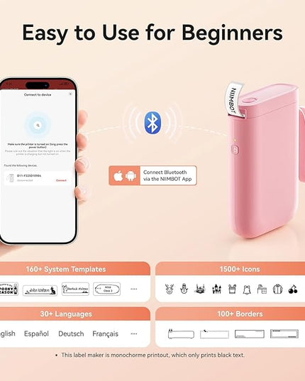 NIIMBOT Label Maker Machine D11 Label Printer Portable Wireless Connection Multiple Templates Available for Phone Easy to Use Office Home Organization USB Rechargeable