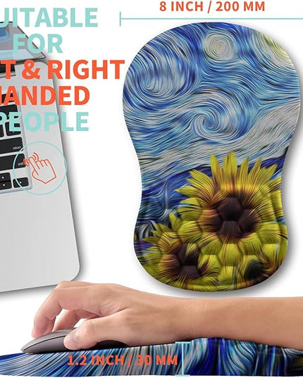 Ergonomic Mouse Pad Wrist Support with Memory Foam Massage Bulge, Carpal Tunnel Pain Relief Mousepad Wrist Rest for Mouse(12x8 inch,Sunflower)