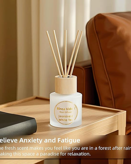 Reed Diffuser Set of 3, Binca Vidou Lavender, Jasmine & White Tea, Sage & Sea Salt Natural Scent Oil Diffusers with Sticks for Home Office Bathroom Aromatherapy Decor 1.69oz x 3