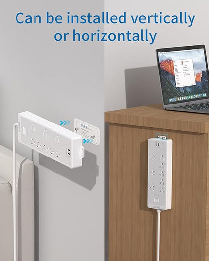 Power Strip Surge Protector, NTONPOWER Flat Plug Long Extension Cord 15 ft, 8 Outlets and 2 USB Ports, 1875W/15A 1700 Joules, Overload Protection and Wall Mount, for Home Office, Dorm Essentials White