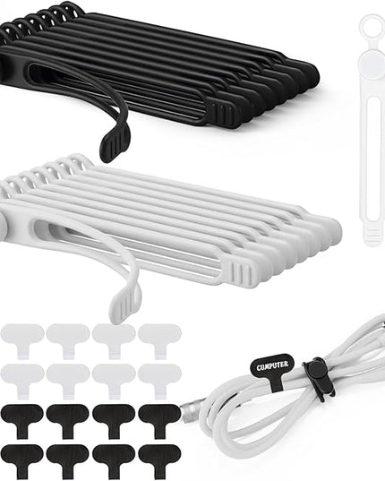 40 Pcs Silicone Cable Ties and Cable Labels Sets 20 Silicone Cord Ties 20 Identification Cord Labels Multipurpose Reusable Wire Organizer for Fastening Phone Charger Home Office Supplies