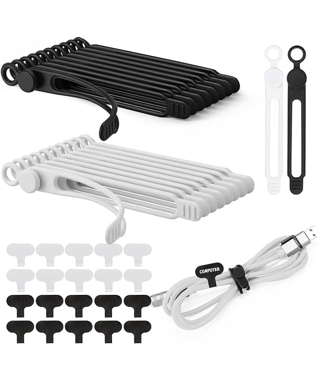 40 Pcs Silicone Cable Ties and Cable Labels Sets 20 Silicone Cord Ties 20 Identification Cord Labels Multipurpose Reusable Wire Organizer for Fastening Phone Charger Home Office Supplies
