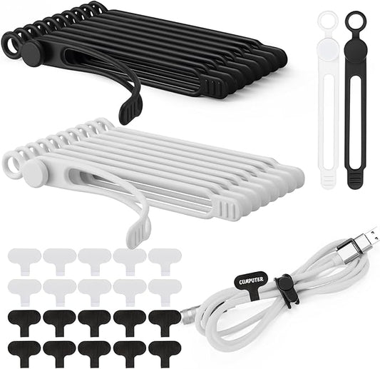 40 Pcs Silicone Cable Ties and Cable Labels Sets 20 Silicone Cord Ties 20 Identification Cord Labels Multipurpose Reusable Wire Organizer for Fastening Phone Charger Home Office Supplies