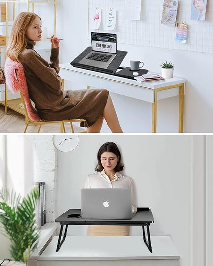 Laptop Desk for Bed Couch,Lap Desk for Laptop,Portable Laptop Stand for Desk,Small Adjustable Laptop Desk,Foldable Bed Table for Laptops and Writing, Bed Tray Table with Cup Holder(Black)