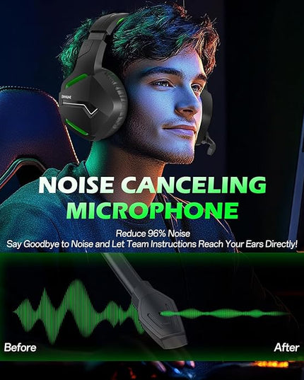 BINNUNE Wireless Gaming Headset for Xbox Series X/S, Xbox One, PS5, 120H Ultra-Long Battery, Bluetooth 5.3 Gaming Headphones with Noise-Canceling Mic, Comfortable Over-Ear Headphones,Green
