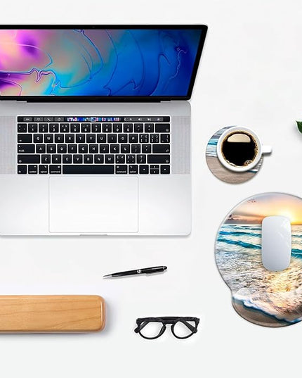 Ergonomic Mouse Pad with Wrist Support,Mouse Pad with Wrist Rest,Relieve Wrist Pain Mousepad Non-Slip Rubber Base,Mouse Pads for Desk,Computers,Laptop,Office,Home,Accessories Golden Beach