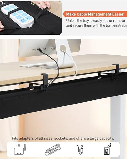 MAXECHO Under Desk Cable Management Tray 48" - Clamp on Wire and Cable Organizer for Storage and to Hide Cords - Ideal for Home Office - Premium Black Fabric Design