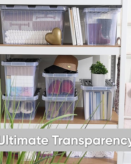 Superio Storage Bins with Lids- Clear Boxes for Organizing, Stackable Plastic Containers- BPA Free, Non-Toxic, Odor Free, Organizer for Home, Office, Dorm, 35 Quart (6 Pack, 20.25"x14"x10.5")