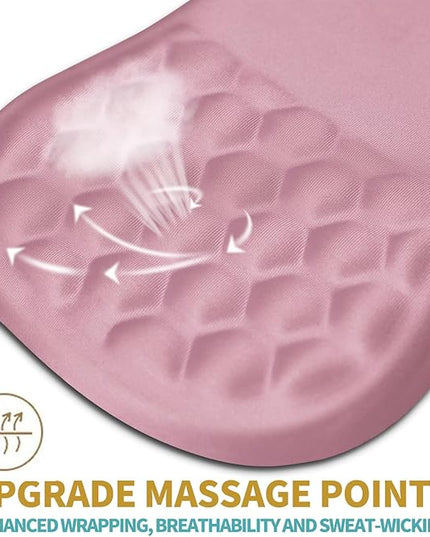 Hokafenle Ergonomic Mouse Pad Wrist Support with Massage Design, Wrist Rest Pain Relief Mousepad with Memory Foam&Non-Slip PU Base, Mouse Pads for Wireless Mouse & Desk (12x8 inch,Pink)