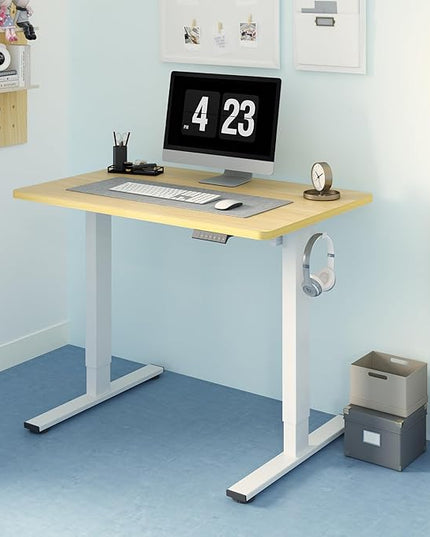 FLEXISPOT EN1 One-Piece Standing Desk 40 x 24 Inches Height Adjustable Desk Electric Sit Stand Up Desk Home Office Desks Computer Workstation (White Frame + Maple Desktop)