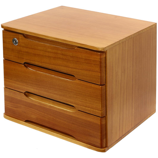 iSamLam Wood Desk Organizer with 3 Drawers, Lockable Desktop Countertop Storage Cabinet for Home Office Supplies File Tabletop Storage Box, 15.35" x 11.81" x 12.2" (Brown)