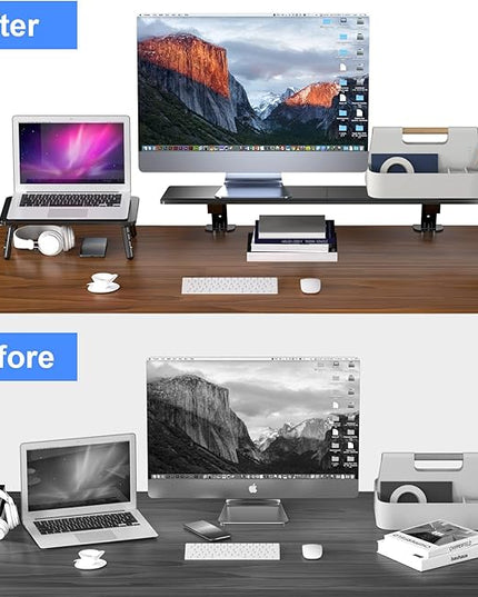 suptek Clamp-on 32 Inch Dual Monitor Desk Mount Riser Shelf Computer Stands for 2 Monitor,Laptop,Printer, Notebook,32.2” x 7.8” x 5.7”