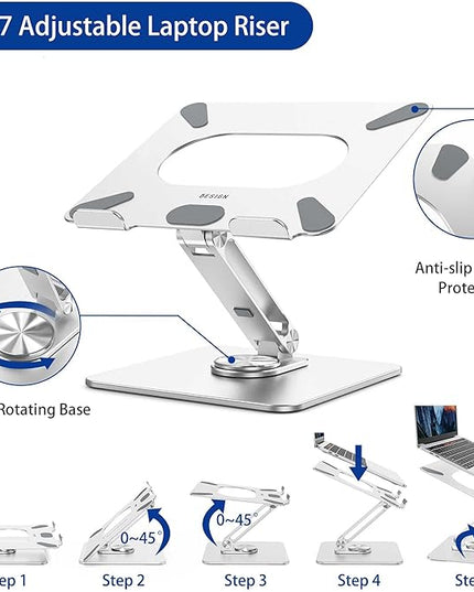 BESIGN LSX7 Laptop Stand with 360 Rotating Base, Ergonomic Adjustable Notebook Riser Holder Compatible with Air, Pro, Dell, HP, Lenovo More 10-15.6" Laptops (Silver)