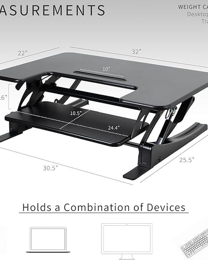 VIVO 32 inch Height Adjustable Stand Up Desk Converter, V Series, Quick Sit to Stand Tabletop Dual Monitor Riser Workstation, Black, DESK-V000VS