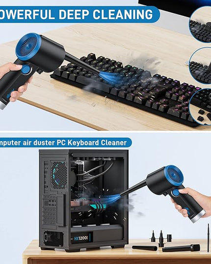 ATEngeus Compressed Air Duster, Electric Air Duster, Cordless Air Duster for Computer, Stepless Speed, Keyboard Cleaner, Replace Canned Air, Brushless Motor, 6000mAh