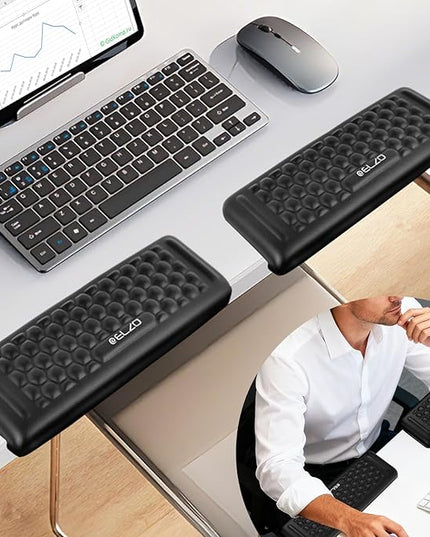 ELZO Desk Elbow Pads (2-Pack) L-Shaped Rest for Desk, Ergonomic Arm Rest Support, Memory Foam Desk Edge Cushion for Palm, Wrist & Forearm, Prevents Elbow & Wrist Strain