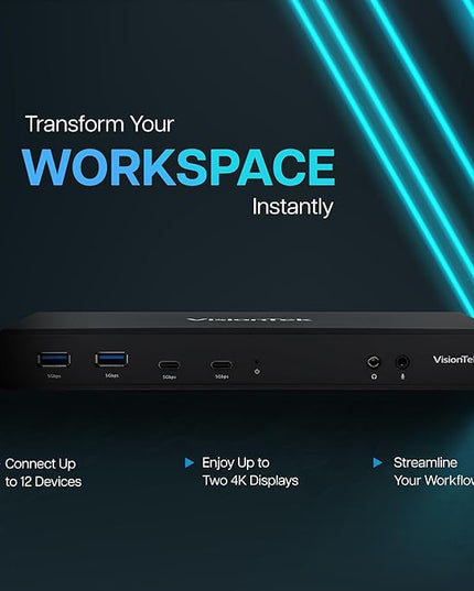 VisionTek VT4510 Universal USB Dual Monitor Docking Station - 2x HDMI, 2x DisplayPort, 100W Power, 4x USB-A, 2x USB-C, Audio, Ethernet for Windows/ MacOS/ ChromeOS