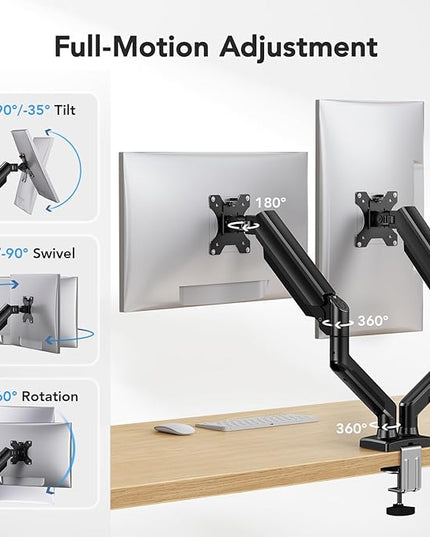HUANUO Dual Monitor Mount for 2 Monitors up to 32 inches, Each Arm Holds Max 22lbs, Dual Monitor Stand with Advanced System, Height-Adjustable/Tilt/Swivel/Rotate, VESA Standard 75mm or 100mm