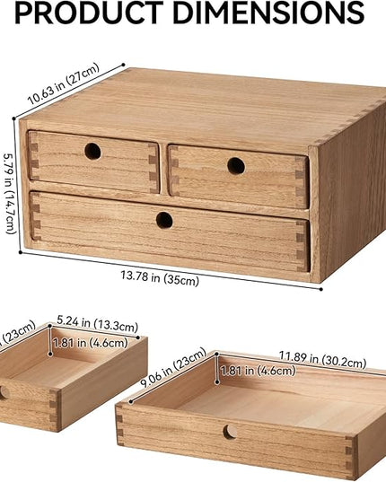 Kirigen Wooden Desktop Organizer - Office Supplies Filing Tidy Storage Shelf - Storage Cabinet/Jewelry Organizer with 3 Drawers(BR, 2-Layer &3 Drawers)
