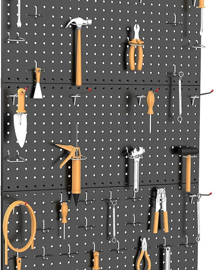 TORACK 3 PCS Metal Pegboard Panels for Wall Garage Utility Tools Storage Pegboard for Workbench, Shop, Modular Peg Board Tool Organizer Boards(Pack of 3, Black)