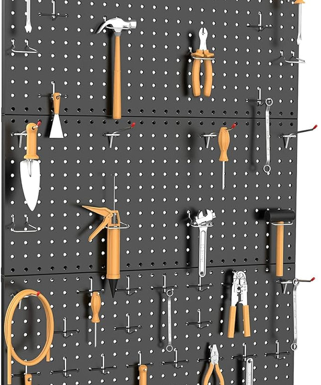 TORACK 3 PCS Metal Pegboard Panels for Wall Garage Utility Tools Storage Pegboard for Workbench, Shop, Modular Peg Board Tool Organizer Boards(Pack of 3, Black)