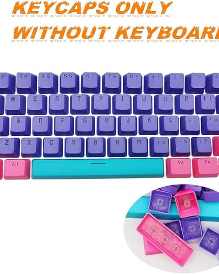 GTSP PBT Backlit Keycaps 60 Percent with 6.25U Space Bar OEM Profile for Cherry MX Switch Mechanical Gaming Keyboard (Purple+Pink+Blue)