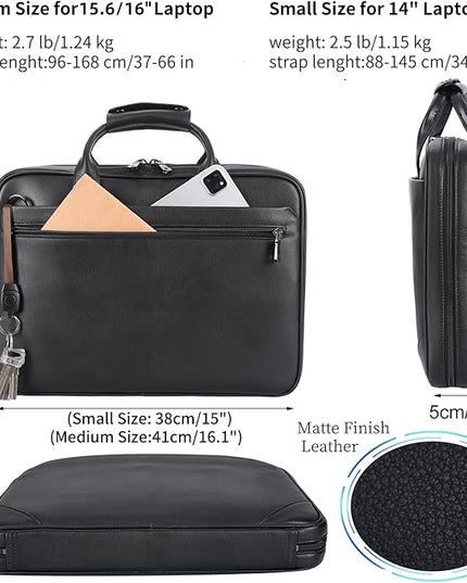 Leather Slim Briefcase for Men 15.6" Laptop Crossbody Messenger Bag Business Work Lawyer Attache Case