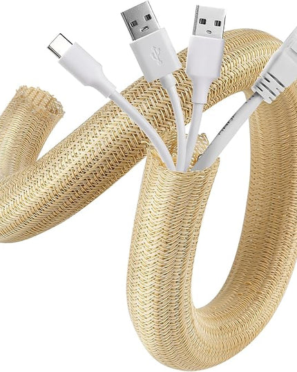 AGPTEK Cable Sleeve Cover, 10ft - 4/5 inch Desk Cord Organizer Cable Hider, Home Office Wire Management Computer TV Wire Loom Tubing, Pet Proof Cord Protector, from Cat Dog Chewing, Wood Color