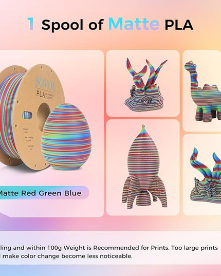 Sovol PLA Filament 6KG, Silk Tri Color & Dual Color Co-Extrusion PLA, Shiny Multicolored Fast Change Rainbow 3D Printer Filament, Matte & Glitter & Glow in The Dark PLA 1.75mm 1kg/ 2.2lbs +/-0.03mm