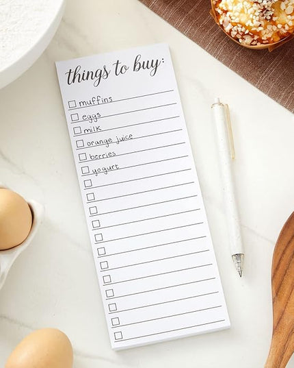 Paper Junkie Grocery & Shopping List Magnetic Notepad for Fridge - 6-Pack Slim Notepads, 3.5 x 9 In, 60 Sheets per Pad, White Magnetic Backing - Checkboxes for To-Do & Grocery Items