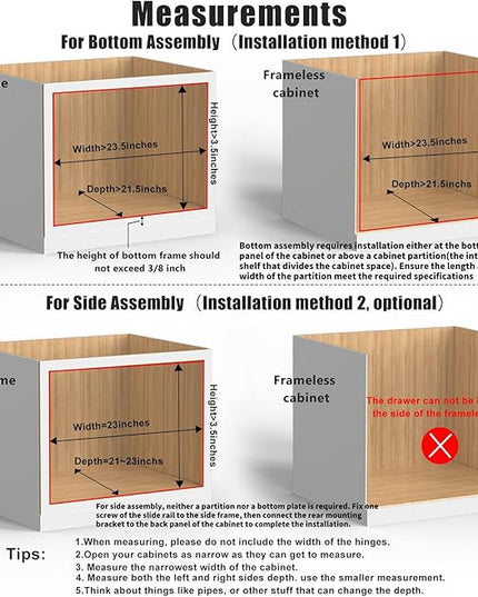 Mulush 23”W x 21”D x 3”H Soft Close Slide Out Wood Drawer Organizer for Kitchen, Bottom and Side Assembly (Cabinet Opening>23.5 inches for Bottom Assembly, Opening= 23 inches for Side Assembly)