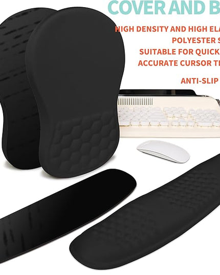2-in-1 Ergonomic Set, Wave Rise Keyboard Wrist Rest and Massage Bulge Slope Mouse Pad Wrist Support, Cushion Memory Foam Integrated to Relieve Wrist Pain, Black