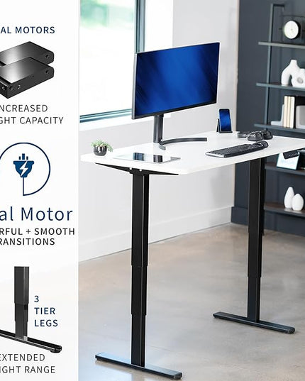 VIVO Electric 60 x 24 in Dual Motor Sit Stand Desk, Memory Height Adjustment, 2B Series, White Top Black Frame, DESK-KIT-2B6W