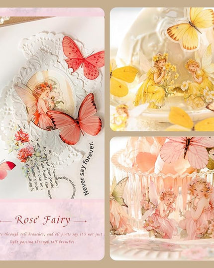 SIBLYMONA Vintage Fairy Stickers 240Pcs Transparent Stickers for Scrapbooking Journaling, Floral Butterfly Cottagecore Junk Journal Scrapbook Supplies, Rub On Transfers for Crafts (240, Pink&Blue)