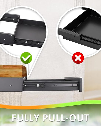 Under Desk Drawer For Desk 23.5 in, Pull out Storage Organizer with Slide Extension Mounted Under Flat Wooden Table or Workbench, Carbon Steel Hidden Desk Drawer