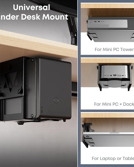 PUTORSEN Under Desk Mini PC Mount NAS Mount Bracket Holder, Height and Width Adjustable CPU Holder for Mac mini Desktop Computer, Mini PC, Small Form Factor Desktop Tower